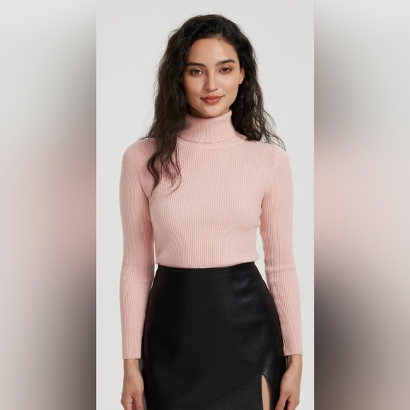 Cashel Tops - Knitted top with high neck, long sleeves and regular length. COLOR: Light Pink